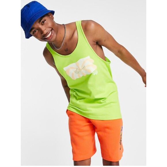 The Nike Tee Sportswear Spring Break Tank Top Lime Green Cotton Size Large ASOS - Picture 1 of 8